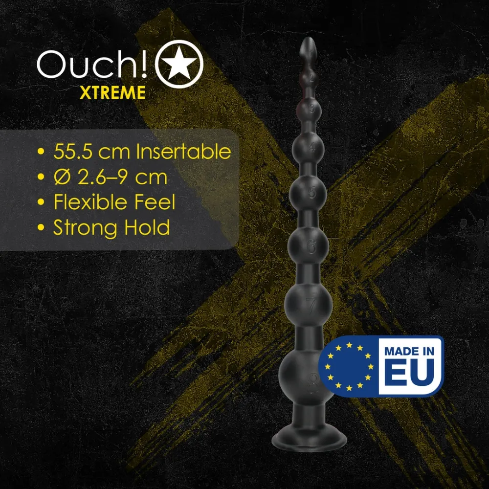 Extra dlouhý anální kolík Ouch! Dominant Drill s kuličkami a přísavkou, černý, 55,5 cm - obrázek 5