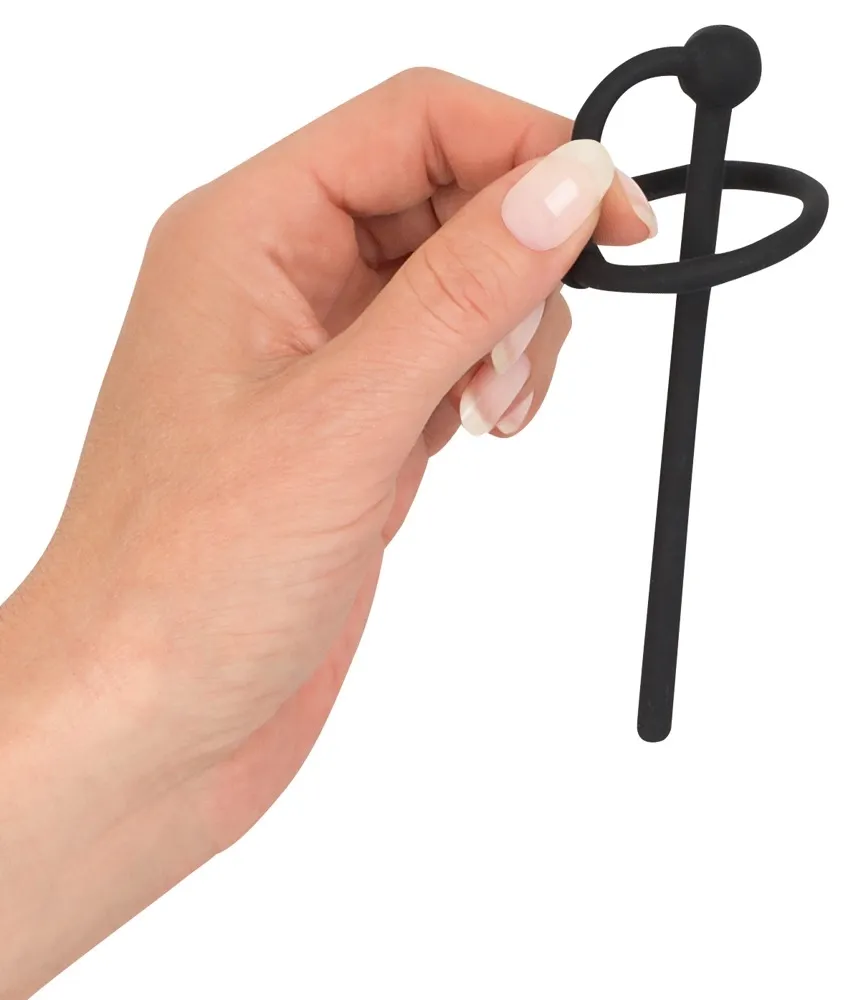 Silikonový dilatátor do močové trubice Penisplug s kroužkem na žalud, černý, 12 cm - obrázek 5
