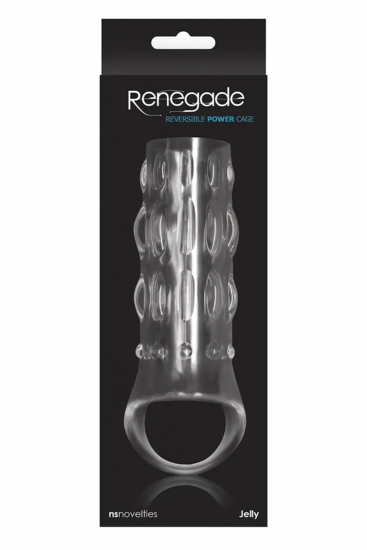 Návlek na penis Renegade Power Cage s výstupky, oboustranný, průhledný, TPE
