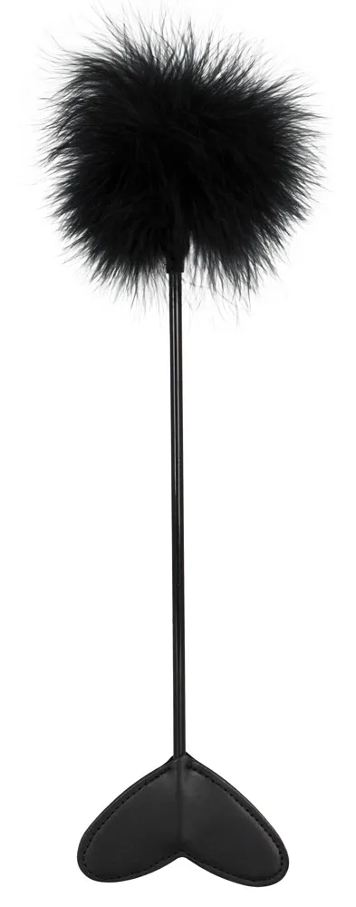 Oboustranné šimrátko You2Toys s peřím a srdíčkem z umělé kůže, černé, 25 cm