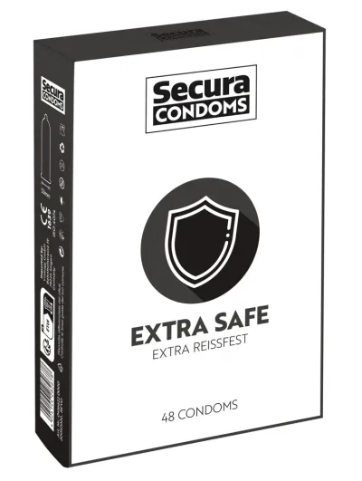 Zesílené kondomy Secura Extra Safe, 52 mm, 48 ks