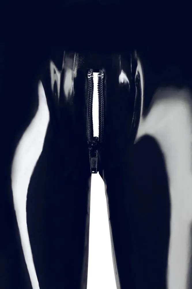 Lesklé latexové legíny LateX s třícestným zipem, černé, 2XL - obrázek 7