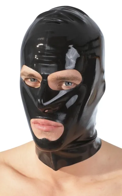 Latexová maska na hlavu LateX Classic s otvory pro oči a ústa, černá - obrázek 3