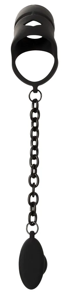 Silikonová klec cudnosti Black Velvets s análním kolíkem a řetízkem, černá, 11,5 cm - obrázek 5