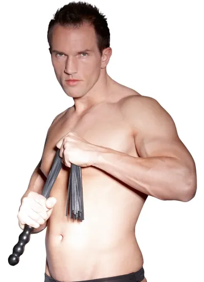 Kožené důtky ZADO s vlnitou dřevěnou rukojetí, 56 cm, černé - obrázek 3