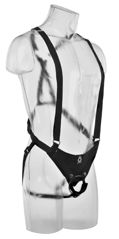 Dutý strap-on King Cock s černými ramenními popruhy, 25,5 cm, tělový - obrázek 4