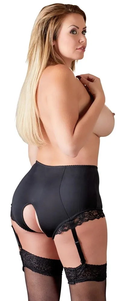 Kalhotky s podvazky a krajkou Cottelli Collection, černé, XL - obrázek 5