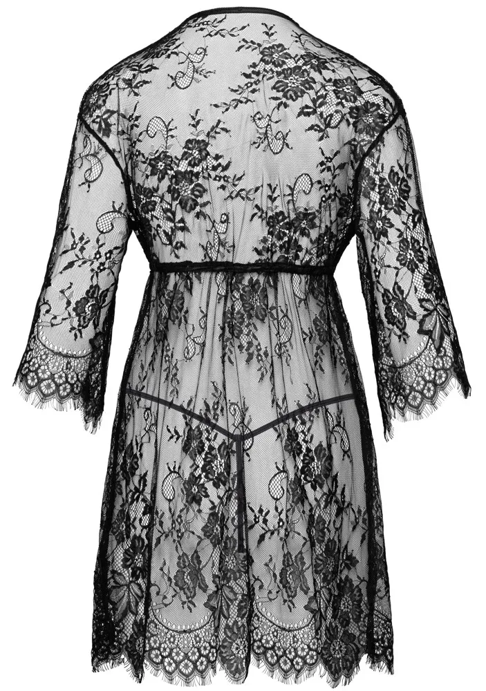 Krajkové kimono Cottelli LINGERIE s tangami, černé, průsvitné, 2XL/3XL - obrázek 6