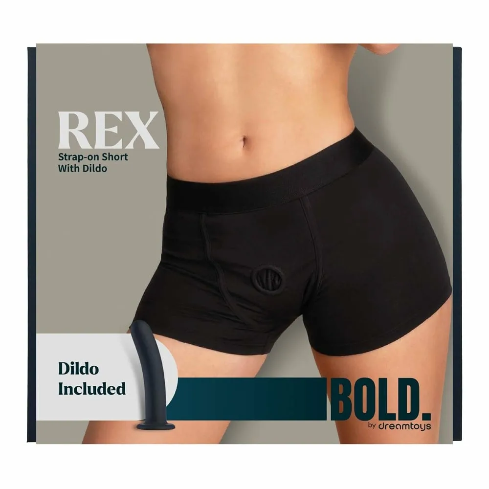 Strap-on kalhotky BOLD. REX se silikonovým dildem 15,5 cm, černá krajka, XL