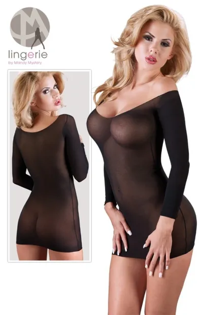 Průsvitné nylonové minišaty Cottelli Collection se zlatým švem, S-L - obrázek 7