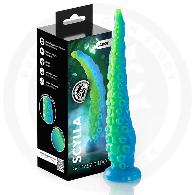 Silikonové dildo chapadlo EPIC Scylla, fluorescenční, velké, 31,5 cm
