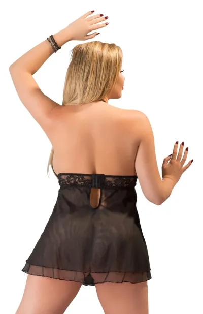 Krajková košilka Cottelli Collection se zavazováním za krk, černá, 3XL - obrázek 3