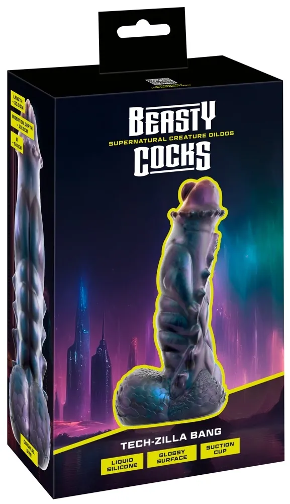Fantasy dildo s přísavkou Beasty Cocks Tech-Zilla Bang, tekutý silikon, 23,5 cm
