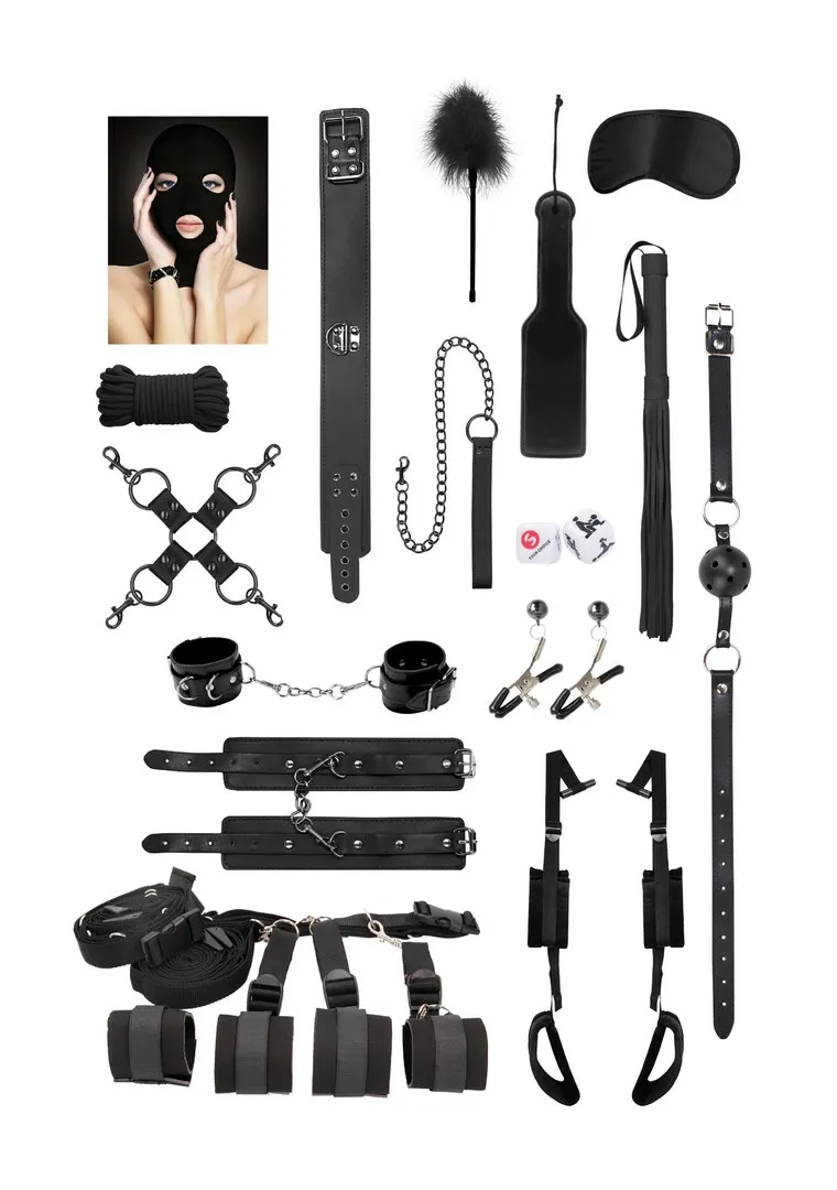 BDSM sada Shots Advanced Bondage Kit s pouty a doplňky, černá - obrázek 4