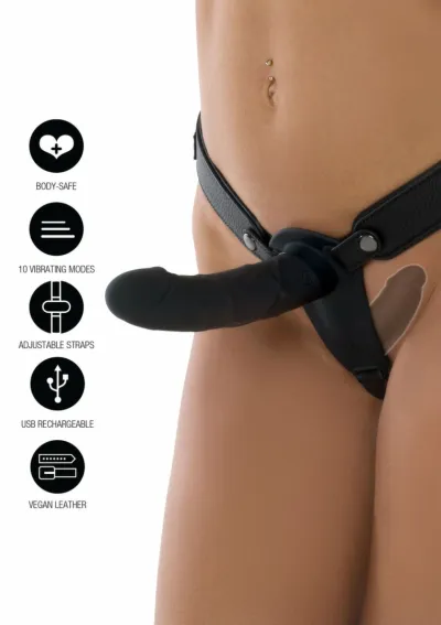 Vibrační strap-on Inferno Double s dálkovým ovládáním, silikon, 14 cm, černý - obrázek 9
