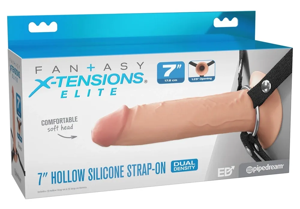 Dutý strap-on Fantasy X-tensions Elite FXTE7 s postrojem, tělový, 19 cm