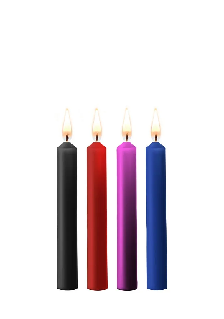 Svíčky na voskové hrátky Ouch! Teasing Wax Candles, 4 ks, vícebarevné