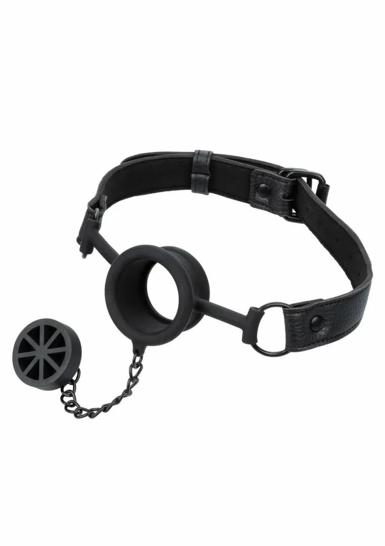 Silikonový roubík CalExotics Stopper Gag se zátkou, nastavitelný pásek, černý