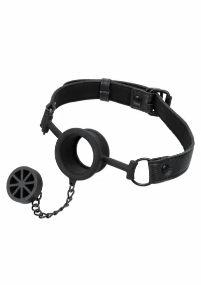 Silikonový roubík CalExotics Stopper Gag se zátkou, nastavitelný pásek, černý