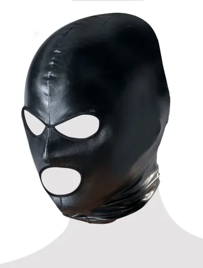 Lesklá maska na hlavu Cottelli Collection, wet look, černá, s otvory pro oči a ústa - obrázek 6