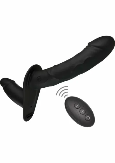 Vibrační strap-on Inferno Double s dálkovým ovládáním, silikon, 14 cm, černý - obrázek 6