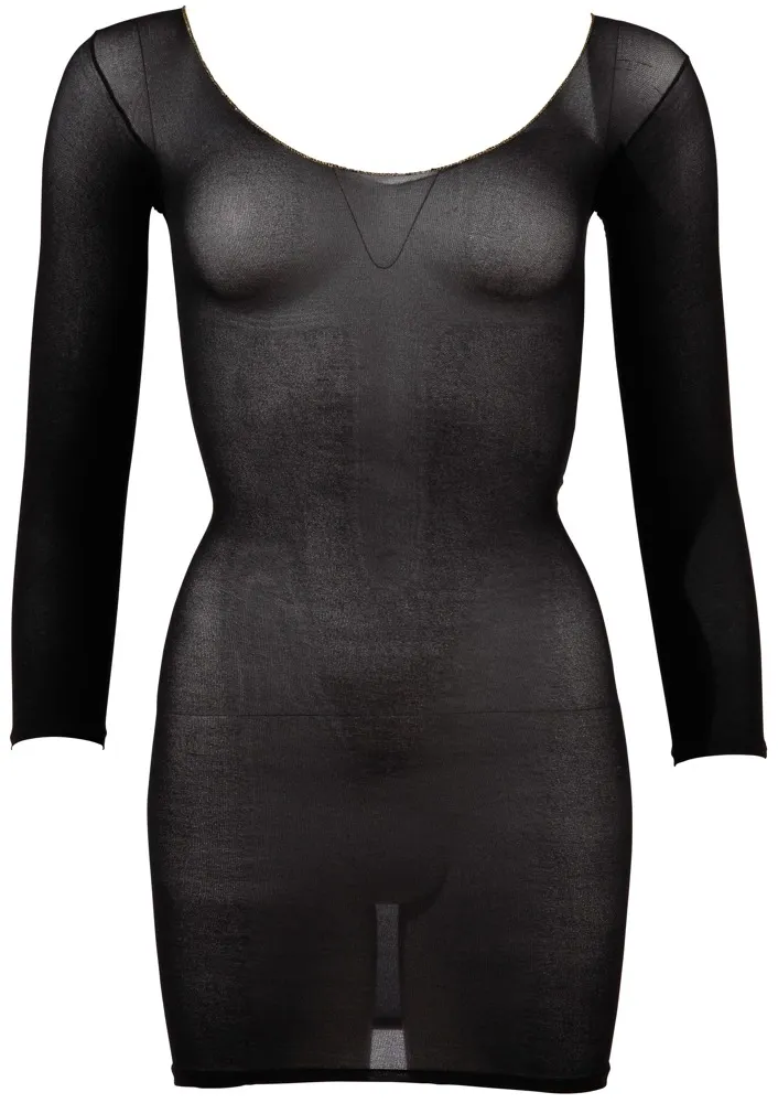Průsvitné nylonové minišaty Cottelli Collection se zlatým švem, S-L - obrázek 5