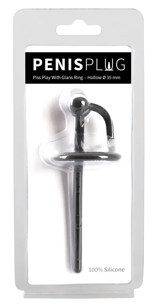 Silikonový dilatátor do močové trubice Penisplug s kroužkem na žalud, černý, 12 cm
