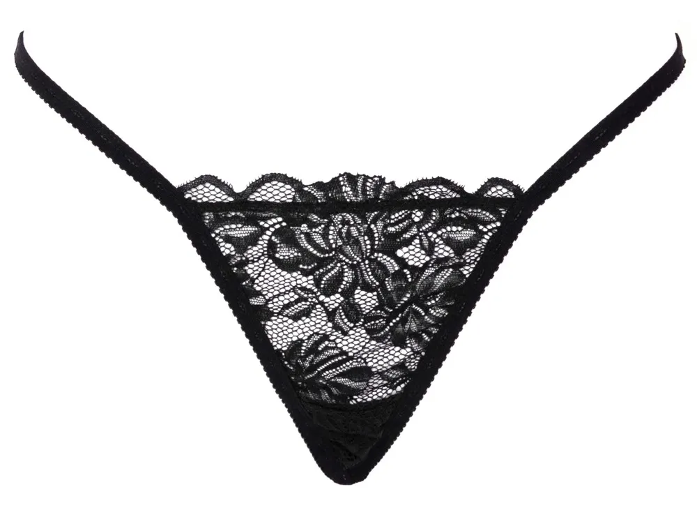 Tanga Cottelli LINGERIE s krajkou a štrasovými kamínky, černá, S-L - obrázek 4
