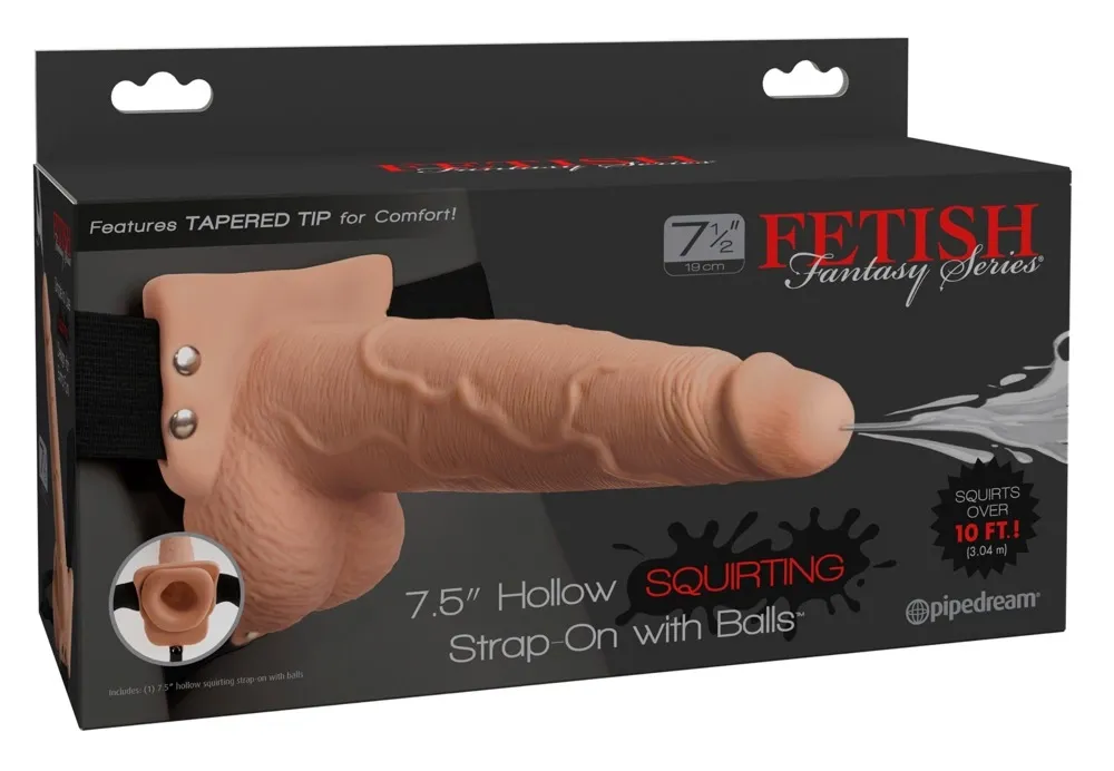 Dutý stříkací strap-on s varlaty Fetish Fantasy Series, 19 cm, tělový
