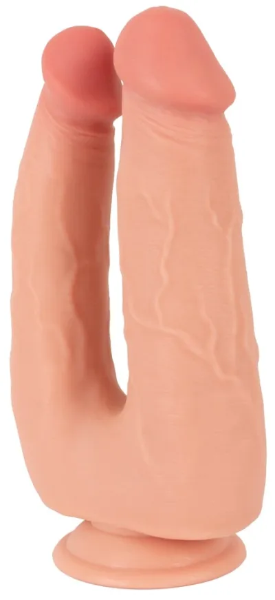 Dvojité dildo Nature Skin Bendable Double Penetrator s přísavkou, TPE, 20/19 cm - obrázek 3