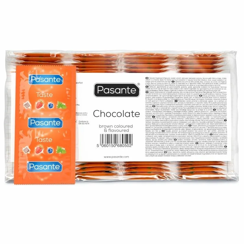 Kondomy Pasante Chocolate Temptation s čokoládovou příchutí, 144 ks