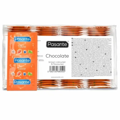 Kondomy Pasante Chocolate Temptation s čokoládovou příchutí, 144 ks
