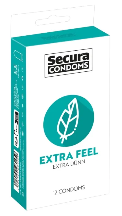 Ultratenké kondomy Secura Extra Feel, veganské, 52 mm, 12 ks