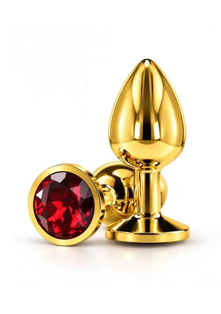 Anální kolík s kamínkem TABOOM Diamond Jewel S, zlatý hliník, červený krystal