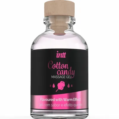 Hřejivý masážní gel INTT s příchutí cukrové vaty, 30 ml