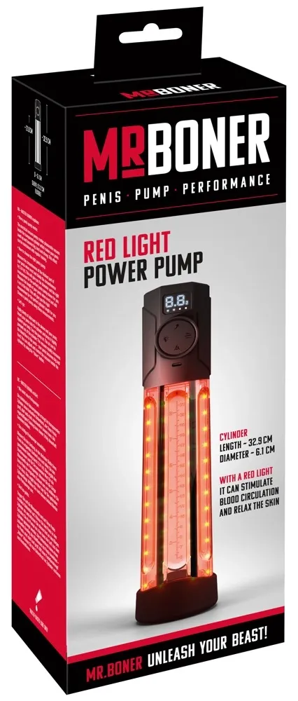 Vakuová pumpa na penis MrBoner Red Light Power Pump, infračervený ohřev, LED displej