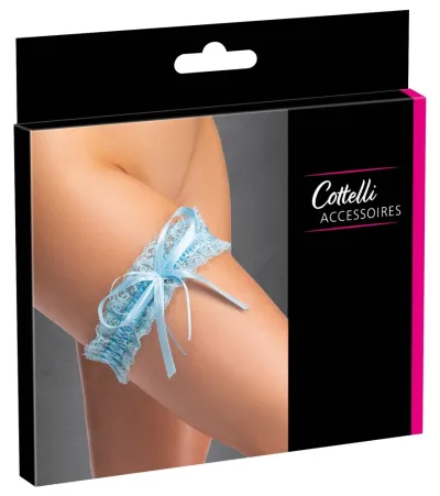 Krajkový podvazek Cottelli Accessories se saténovou mašlí, světle modrý, 5,5 cm