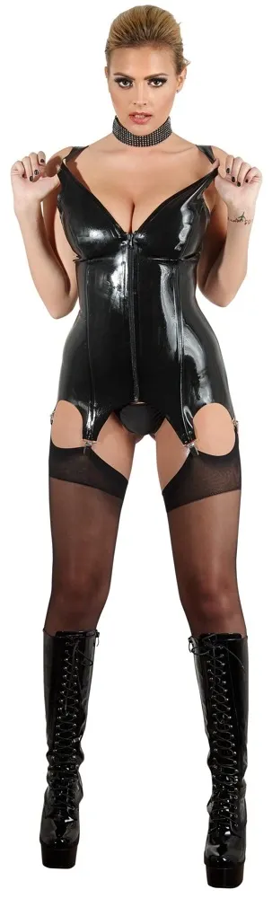 Latexový živůtek Cottelli Collection s podvazky a zipem vpředu, černý, XS - obrázek 4