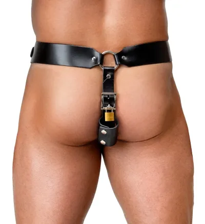 Pánský kožený jockstrap ZADO, uzamykatelný, s kovovými cvoky, černý - obrázek 3