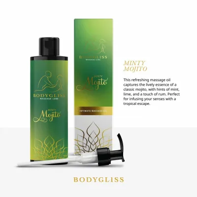 Masážní a lubrikační olej BodyGliss Minty Mojito, na silikonové bázi, 150 ml - obrázek 3