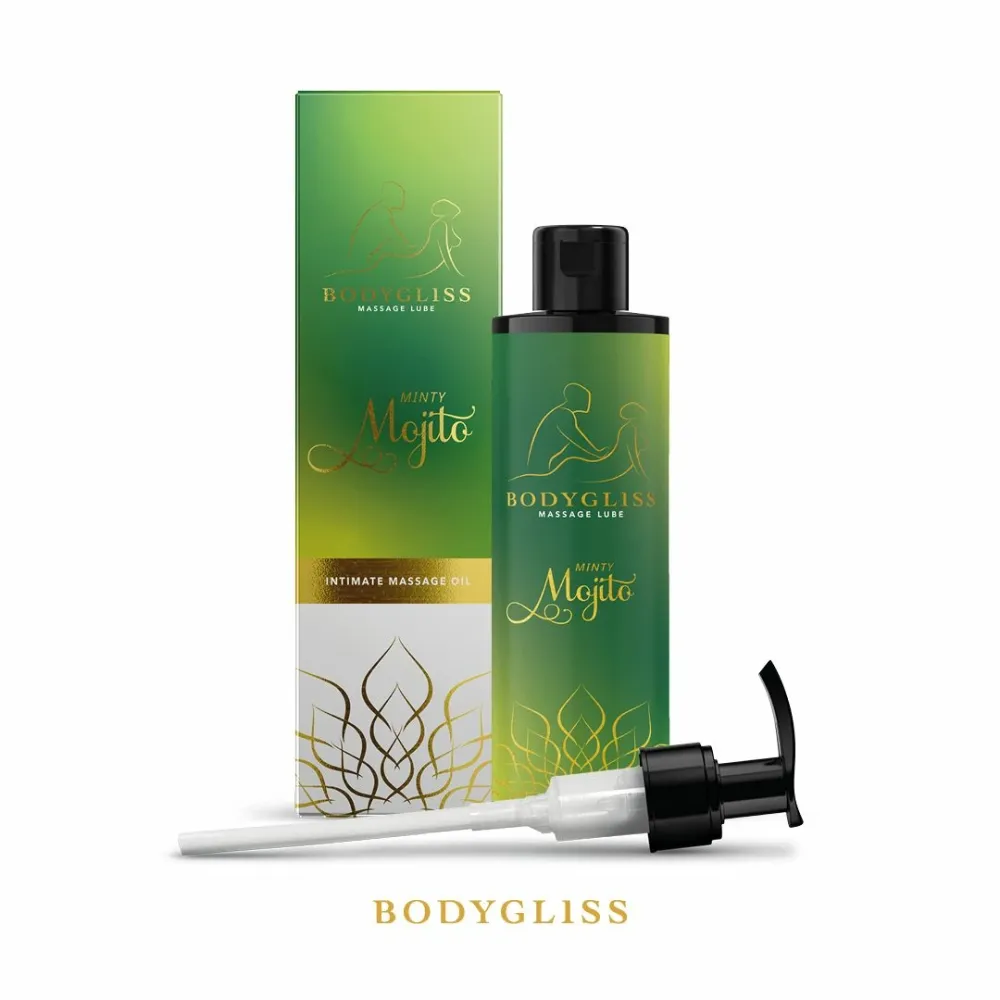 Masážní a lubrikační olej BodyGliss Minty Mojito, na silikonové bázi, 150 ml