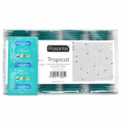 Kondomy Pasante Tropical s příchutí manga, ananasu a kokosu, 144 ks - obrázek 6