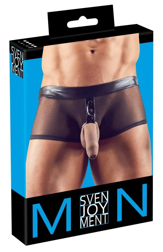 Pánské slipy NEK z powernetu s kovovým kroužkem a prvky wet look, černé, S
