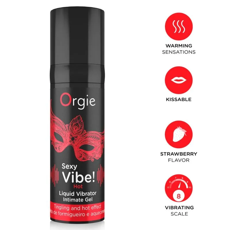 Hřejivý stimulační gel s vibračním efektem Orgie Sexy Vibe! Hot, jahoda, 15 ml