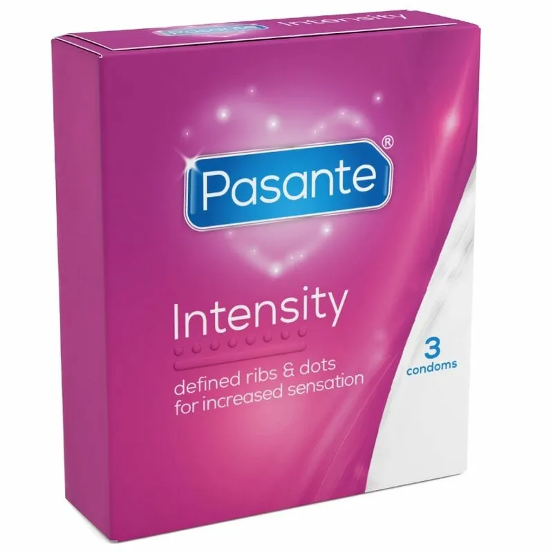 Kondomy Pasante Ribs & Dots Intensity s vroubky a výstupky, 3 ks