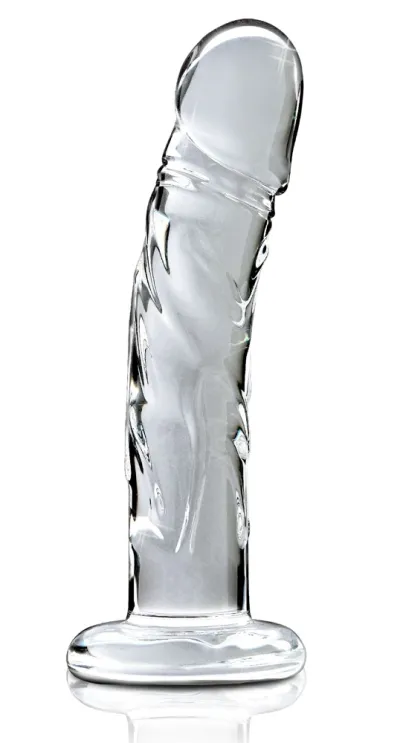 Skleněné dildo Icicles No. 62 s žilkami, čiré - obrázek 2