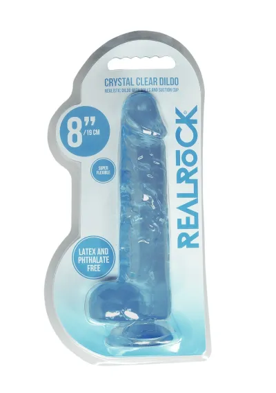 Realistické dildo s přísavkou RealRock Crystal Clear, průhledné, 21 cm - obrázek 8