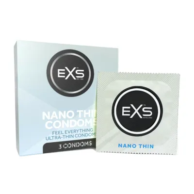 Ultratenké kondomy EXS Nano Thin, 53 mm, bez zápachu latexu, 3 ks