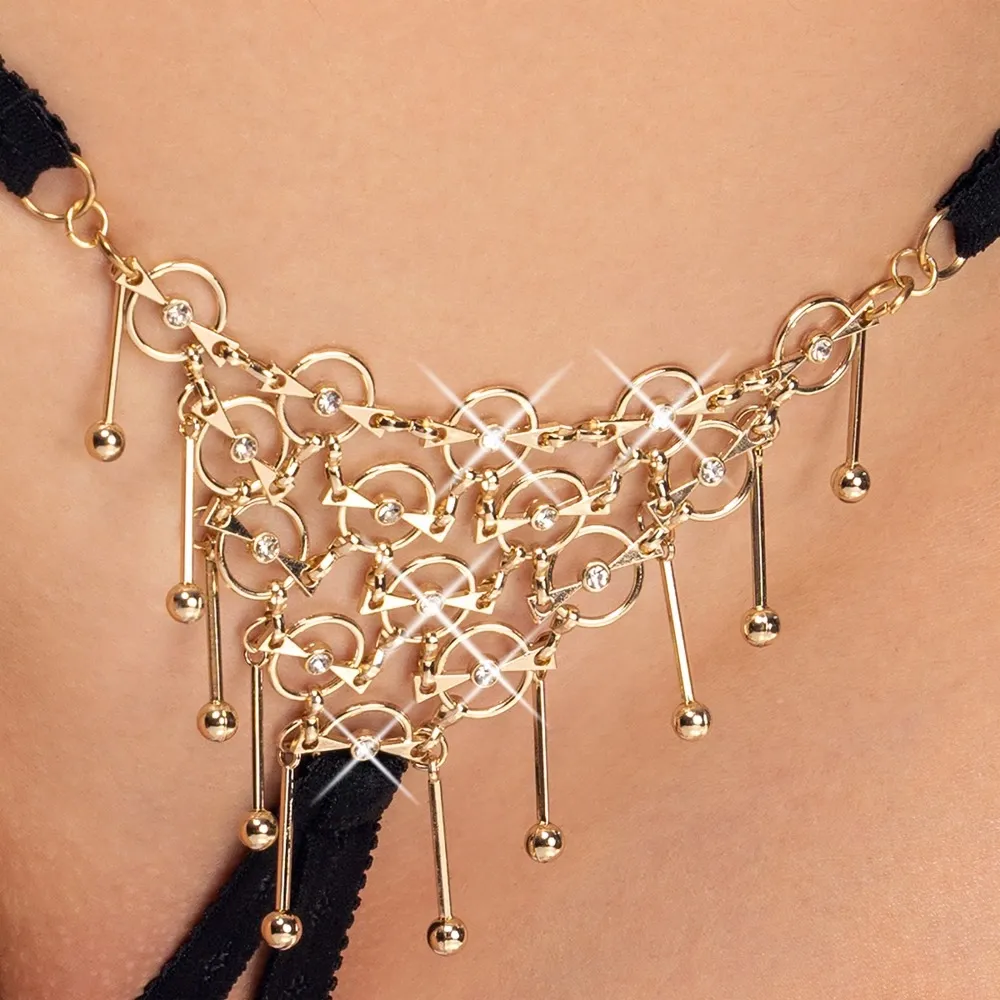 Tanga s otevřeným rozkrokem Cottelli LINGERIE se zdobením, černá, S-L - obrázek 5