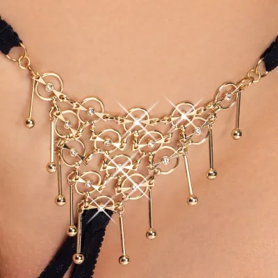 Tanga s otevřeným rozkrokem Cottelli LINGERIE se zdobením, černá, S-L - obrázek 5